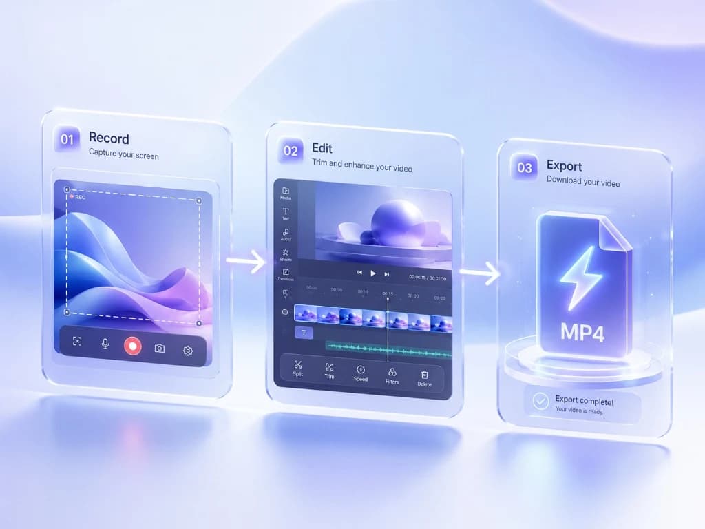 Redol Screen Recorder product mockup with macOS capture toolbar and editor