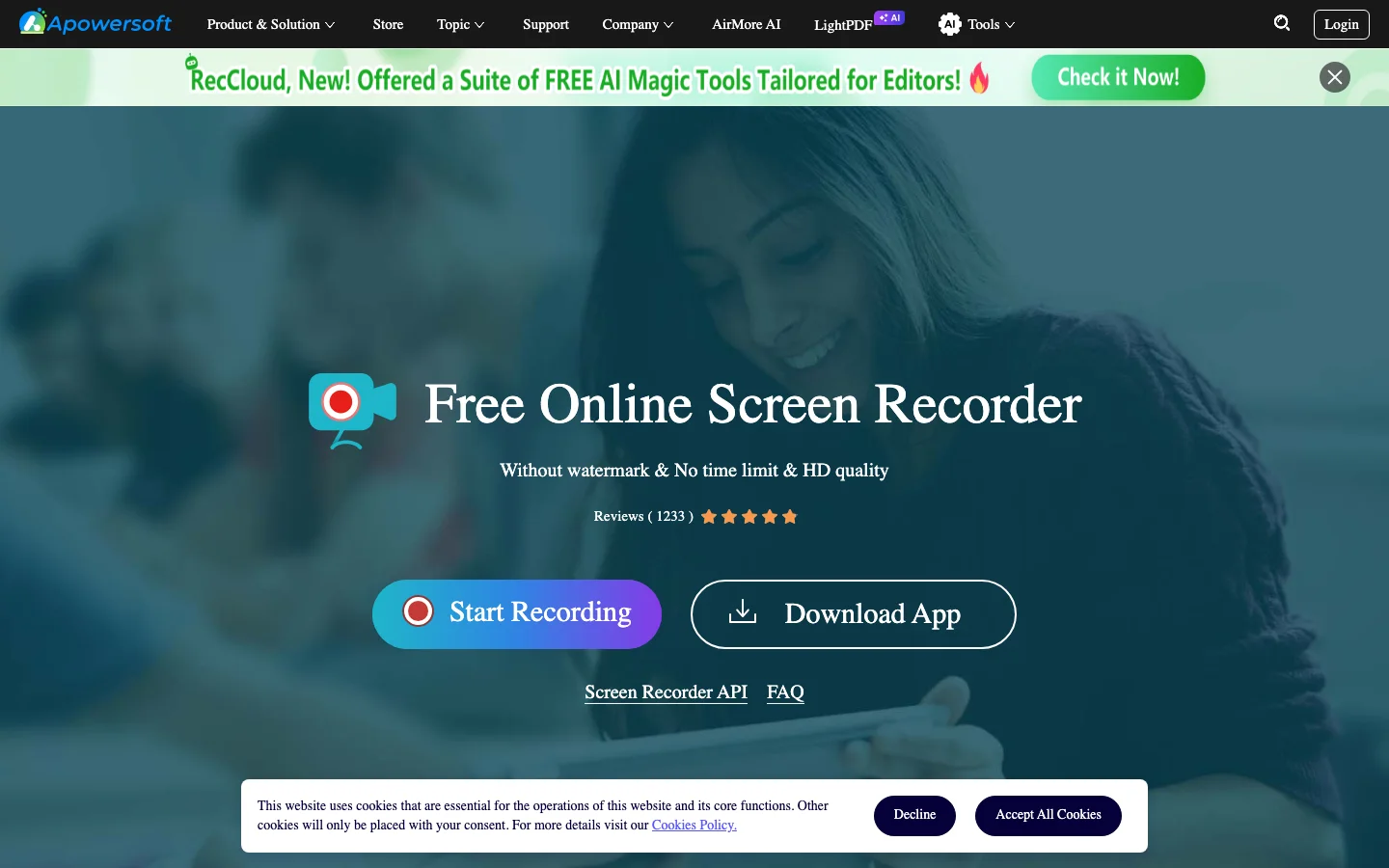 Official Apowersoft online screen recorder page used for browser-recorder context