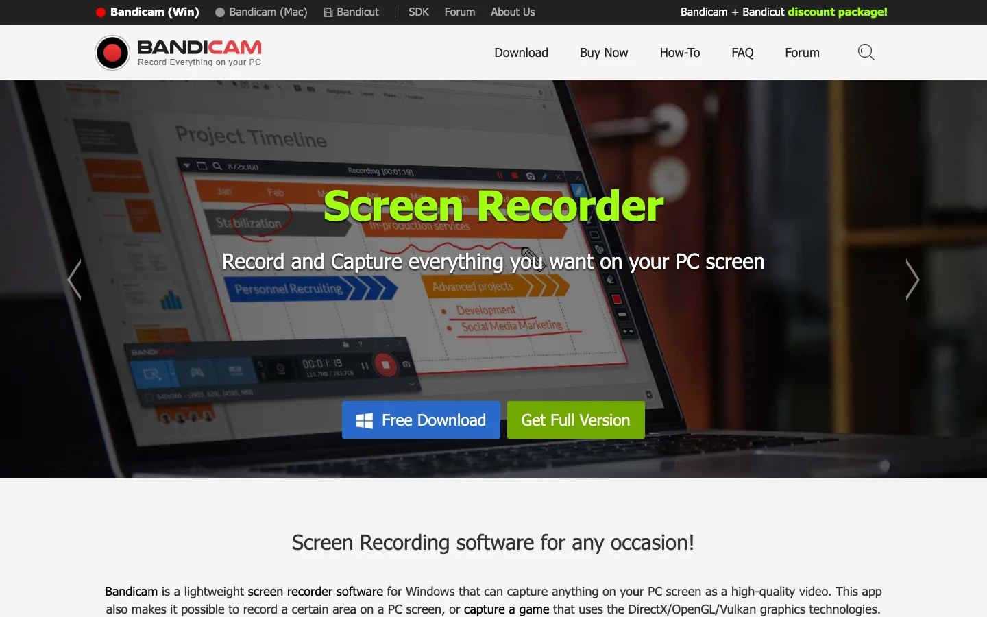 Official Bandicam page used for Windows recording context