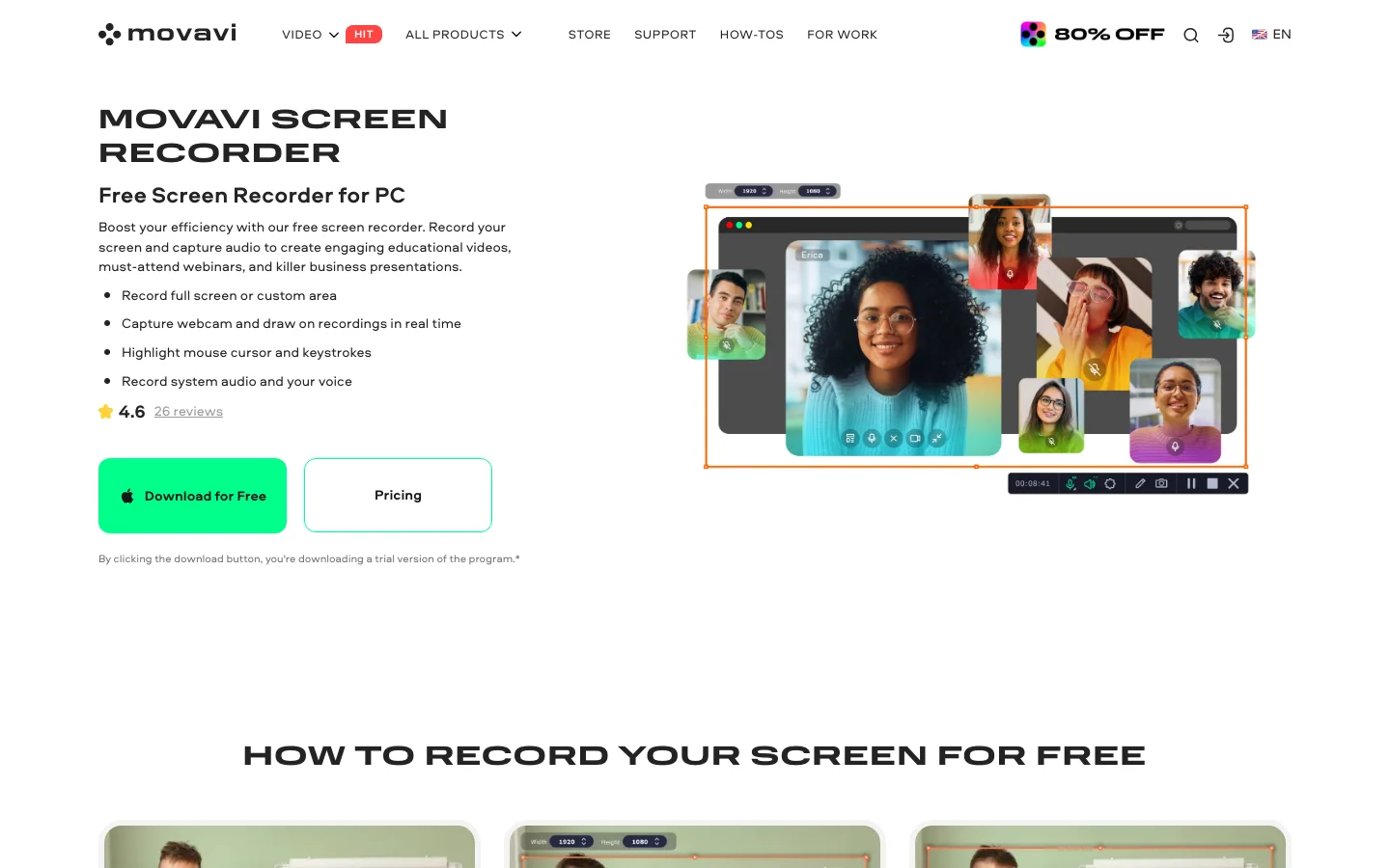 Official Movavi Screen Recorder page used for desktop recorder context