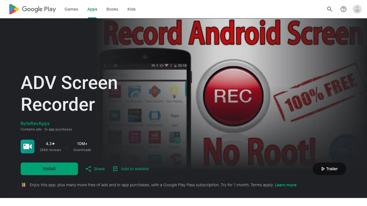 Official Google Play page for ADV Screen Recorder