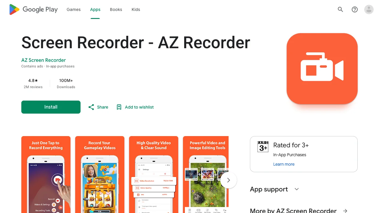 Official Google Play page for AZ Screen Recorder