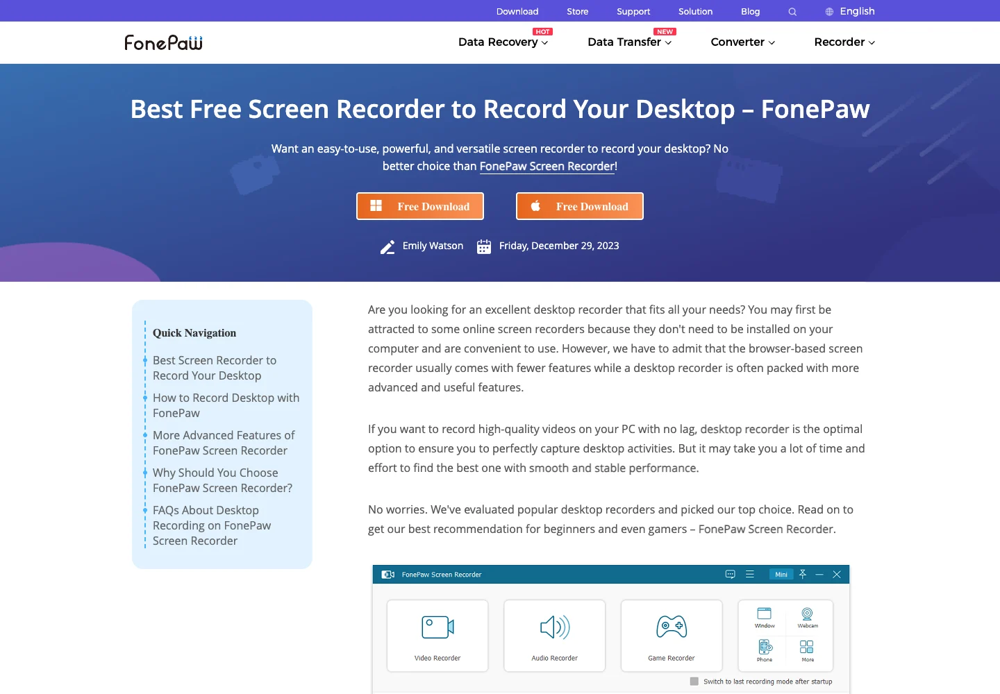 Current FonePaw desktop recorder article used as official vendor evidence