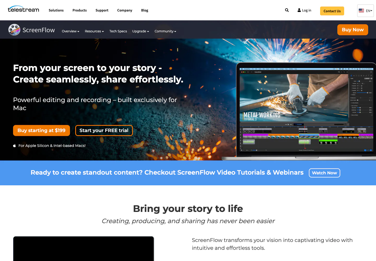 ScreenFlow official page showing its Mac recording and editing product