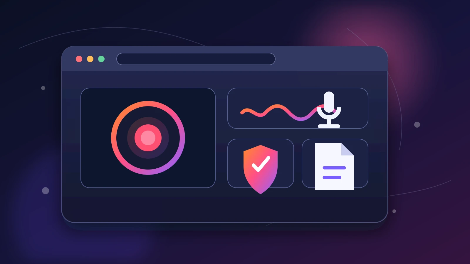 Browser recording workflow with microphone, privacy, and local file controls
