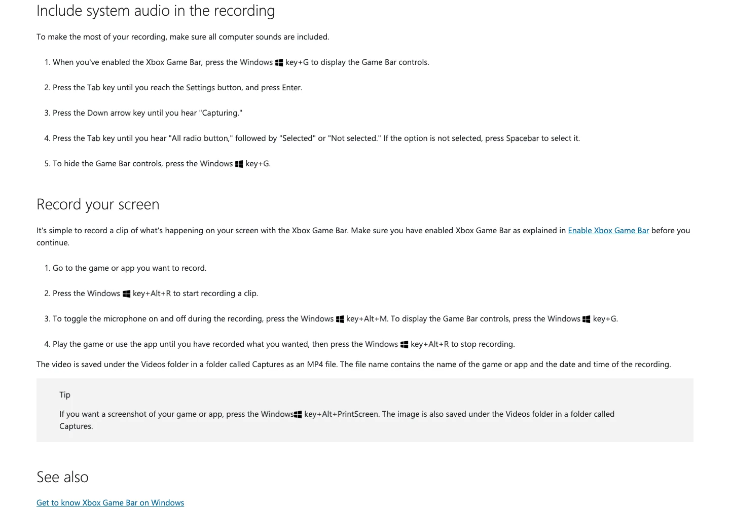 Microsoft Support guide for recording a Windows app with Xbox Game Bar