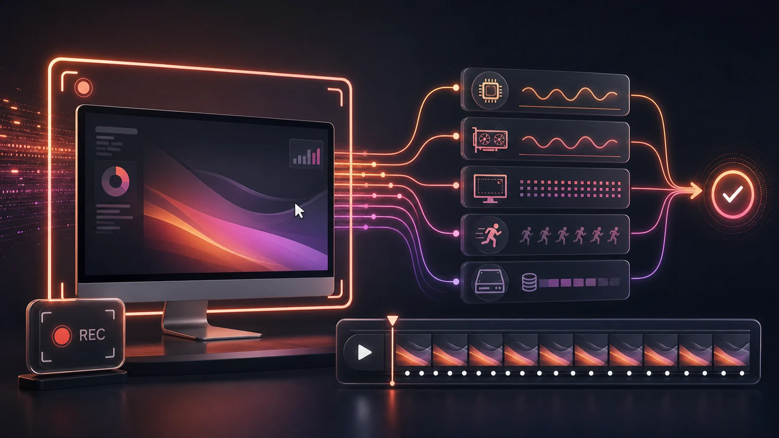 Screen recording workflow balancing CPU, GPU encoding, frame rate, resolution, and storage for smoother capture