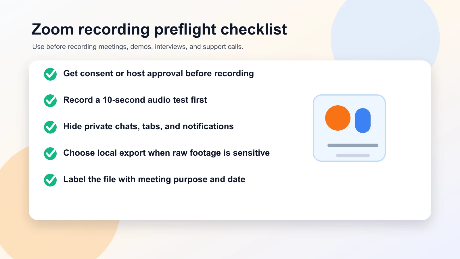 Checklist for recording Zoom meetings safely and clearly