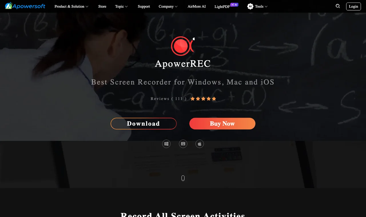 Official ApowerREC product page showing cross-platform recording positioning