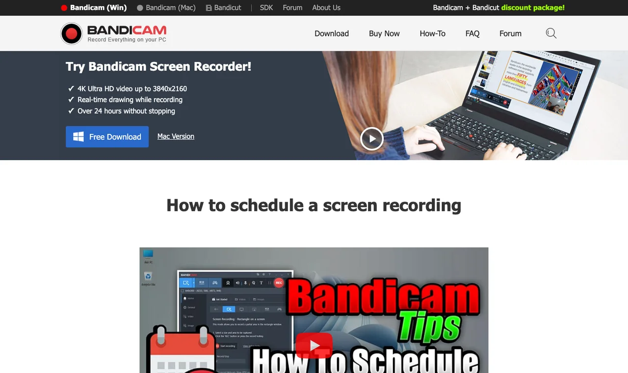 Official Bandicam scheduled recording support page
