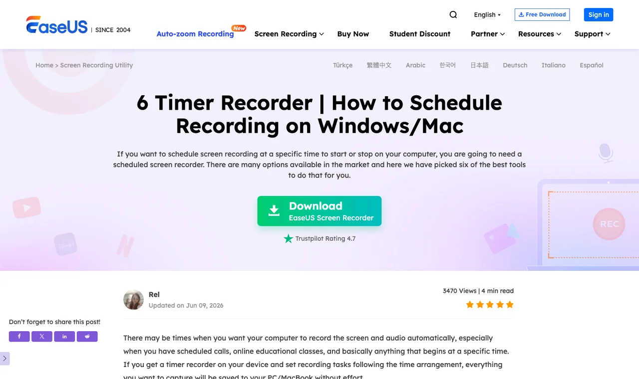 Official EaseUS schedule recording guide page