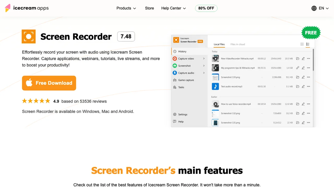 Official Icecream Screen Recorder page