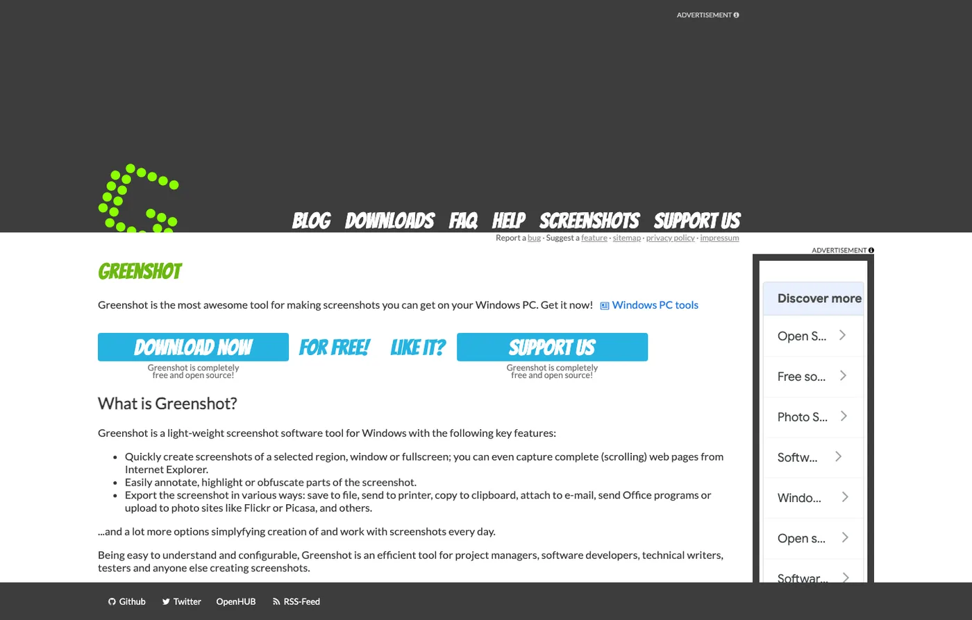 Official Greenshot page used for lightweight screenshot workflow context