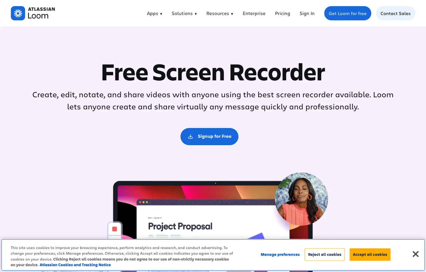Official Loom screen recorder page used for async video sharing context