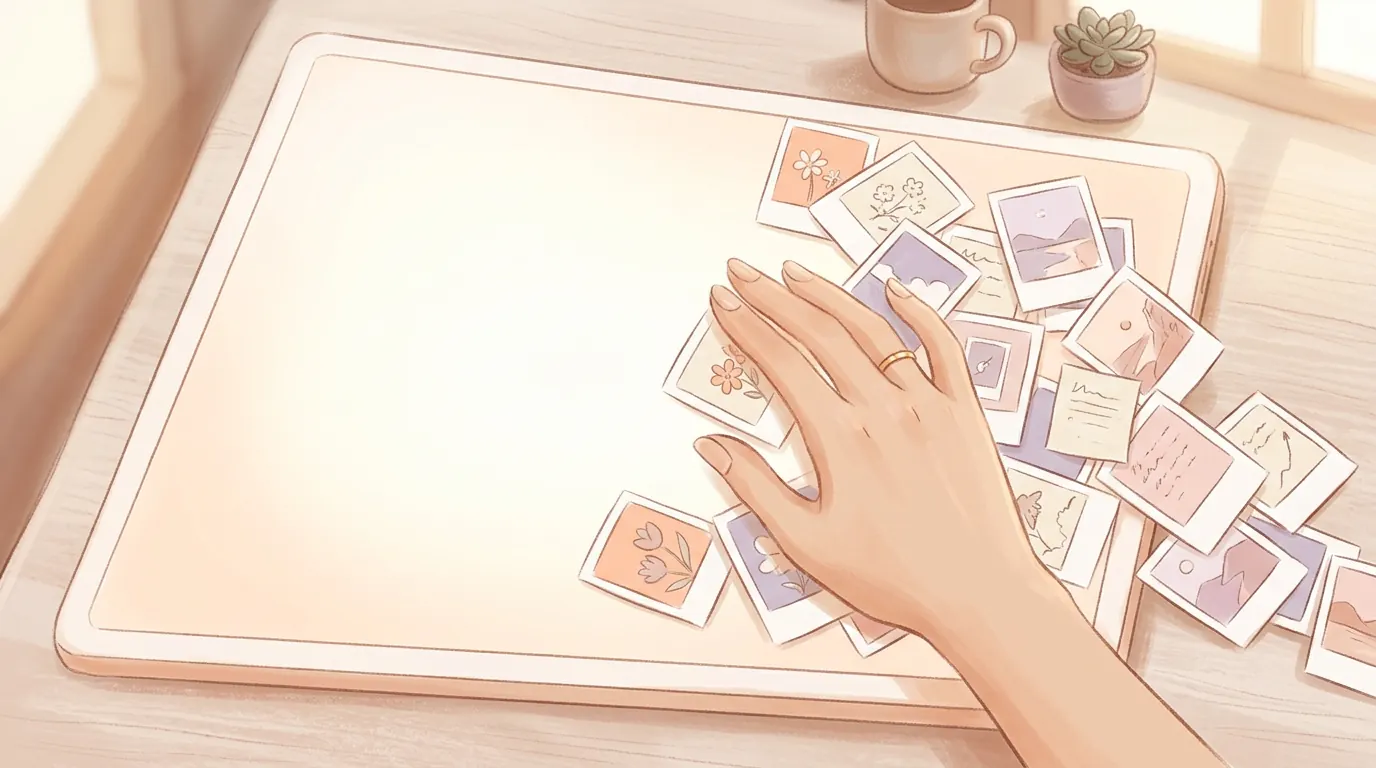 A soft, aesthetic illustration of a digital canvas being gently organized and cleared