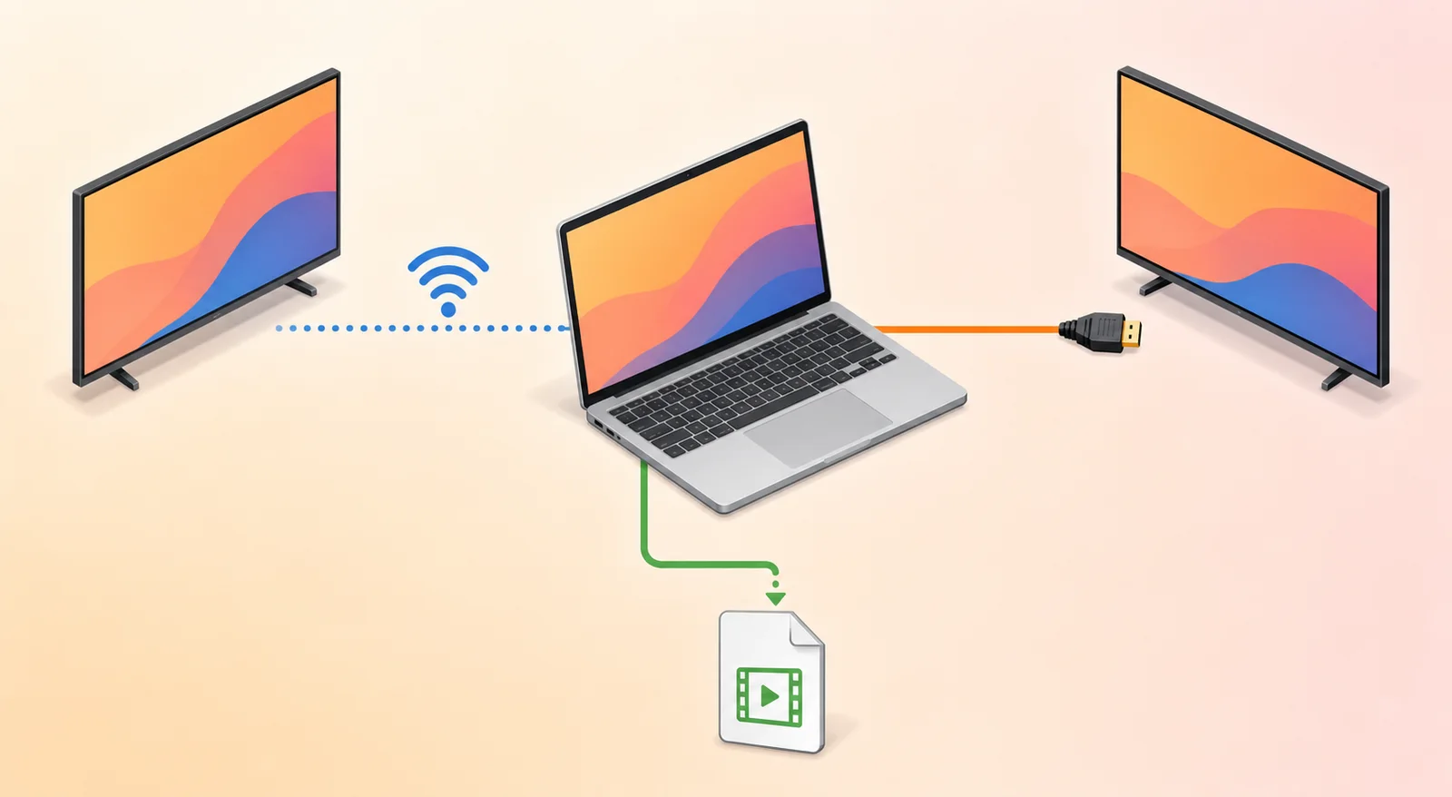 A visual decision map separating AirPlay mirroring, wired HDMI, and saving a screen recording