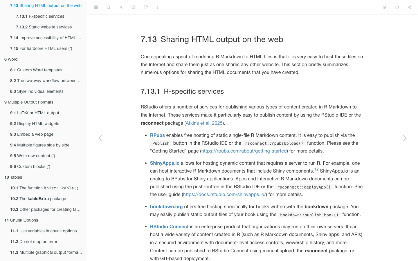 Official R Markdown Cookbook page about sharing HTML output on the web