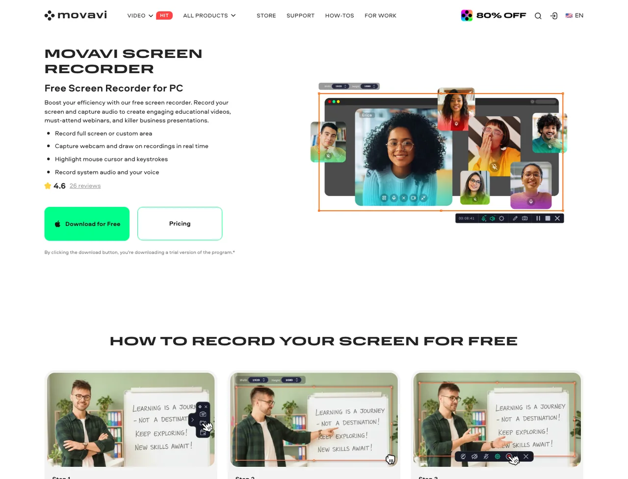 Official Movavi Screen Recorder page used to define the workflow being replaced