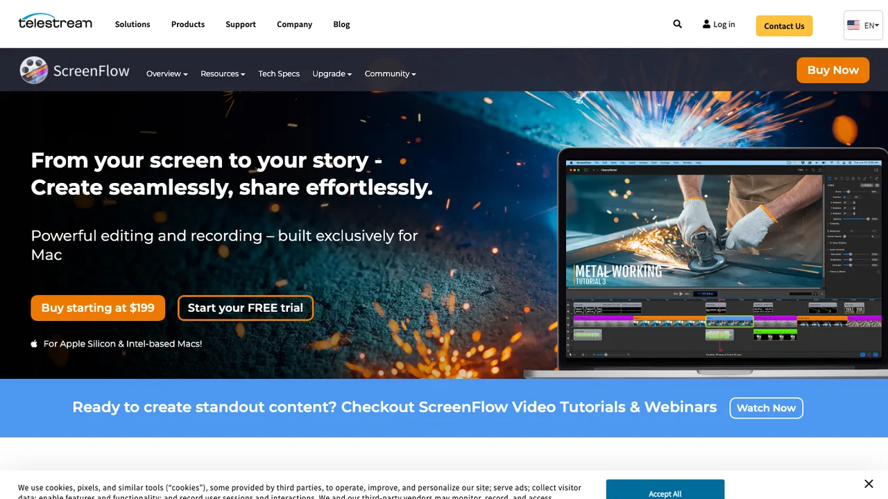 Official ScreenFlow page showing its Mac recording and editing positioning
